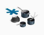 [hidden] Space Stack Folding Handle Non-Stick 3-Piece Blue Saucepan Set With Lid Storage