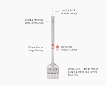 [half-width] GrillOut Stainless-Steel BBQ Turner Tongs with Extending Handle