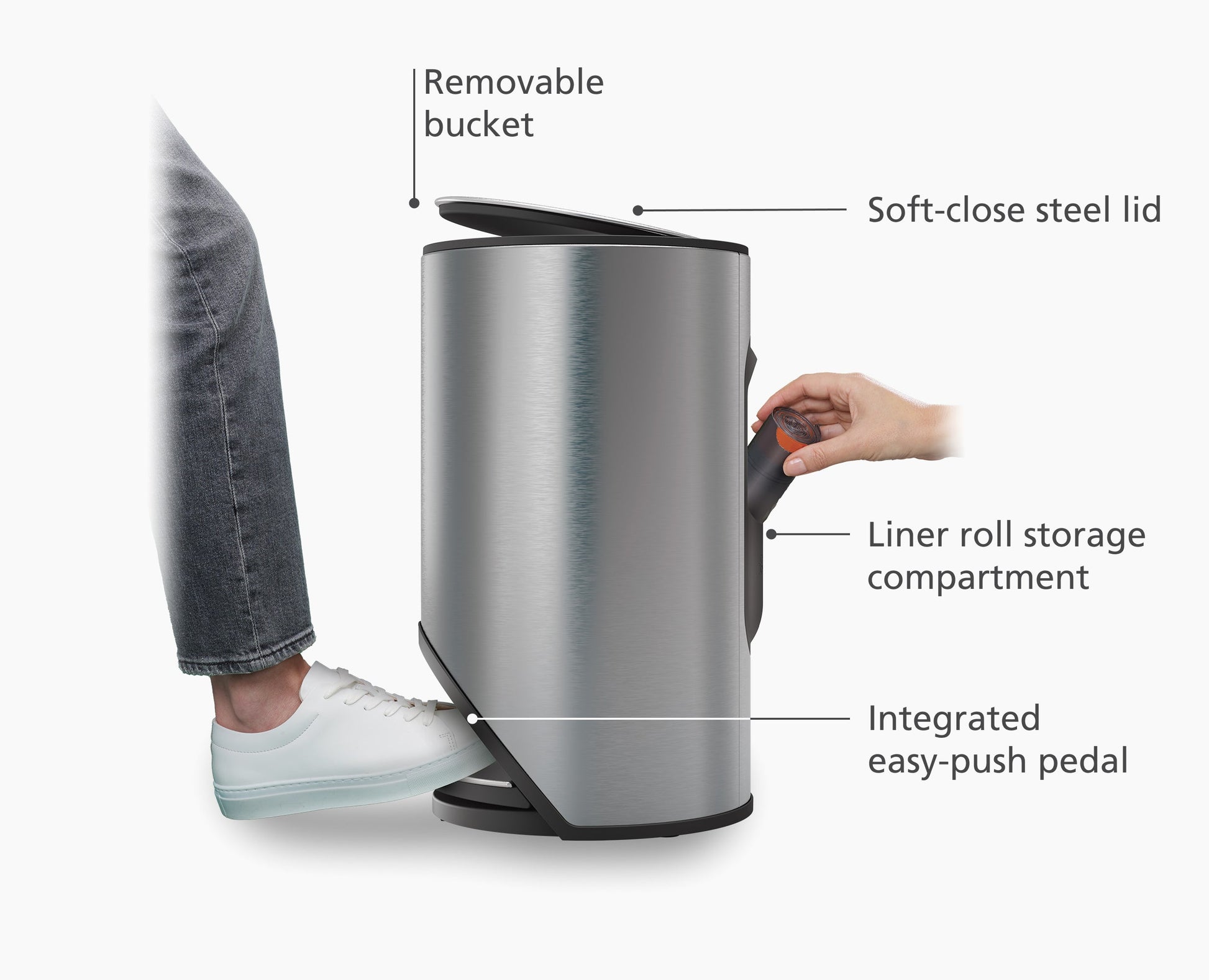 [half-width] Arc™ 10L Easy-push Stainless-steel Pedal Bin - 30152 - Image 4