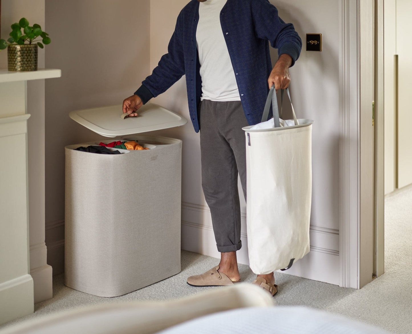 [half-width] 2-piece Ecru Tota Trio 90L & Hold-All Laundry Basket Set