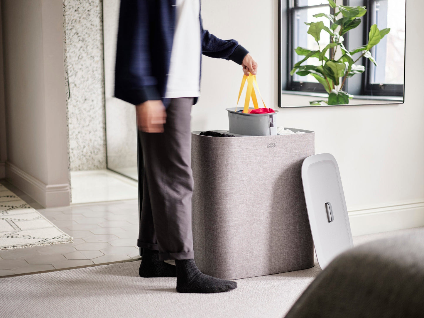 [half-width] 2-piece Large Grey Laundry Basket Set