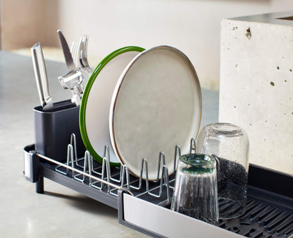 [hidden] [lifestyle] Extend™ Slim Steel Expandable Grey Dish Drainer