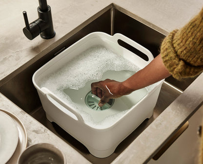 [half-width] 3-piece Stone Green Drainer, Washing-up Bowl & Brush Set