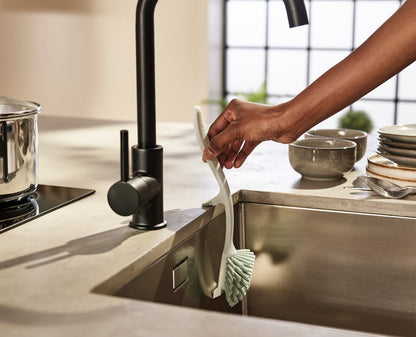 [half-width] 3-piece Stone Green Drainer, Washing-up Bowl & Brush Set
