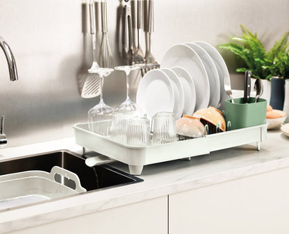 3-piece Stone Green Drainer, Washing-up Bowl & Brush Set