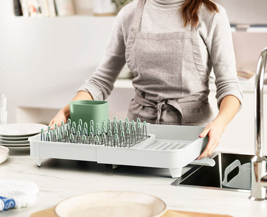 [hidden] [lifestyle] 3-piece Stone Green Drainer, Washing-up Bowl & Brush Set