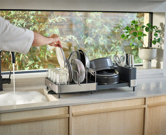 [hidden] [lifestyle] Extend™ Max Steel Expandable Dish Drainer - 851690 - Image 2