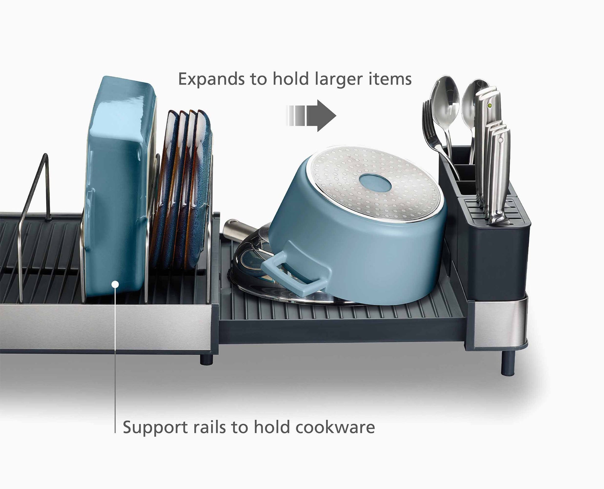 [half-width] Extend™ Max Steel Expandable Dish Drainer - 851690 - INFO