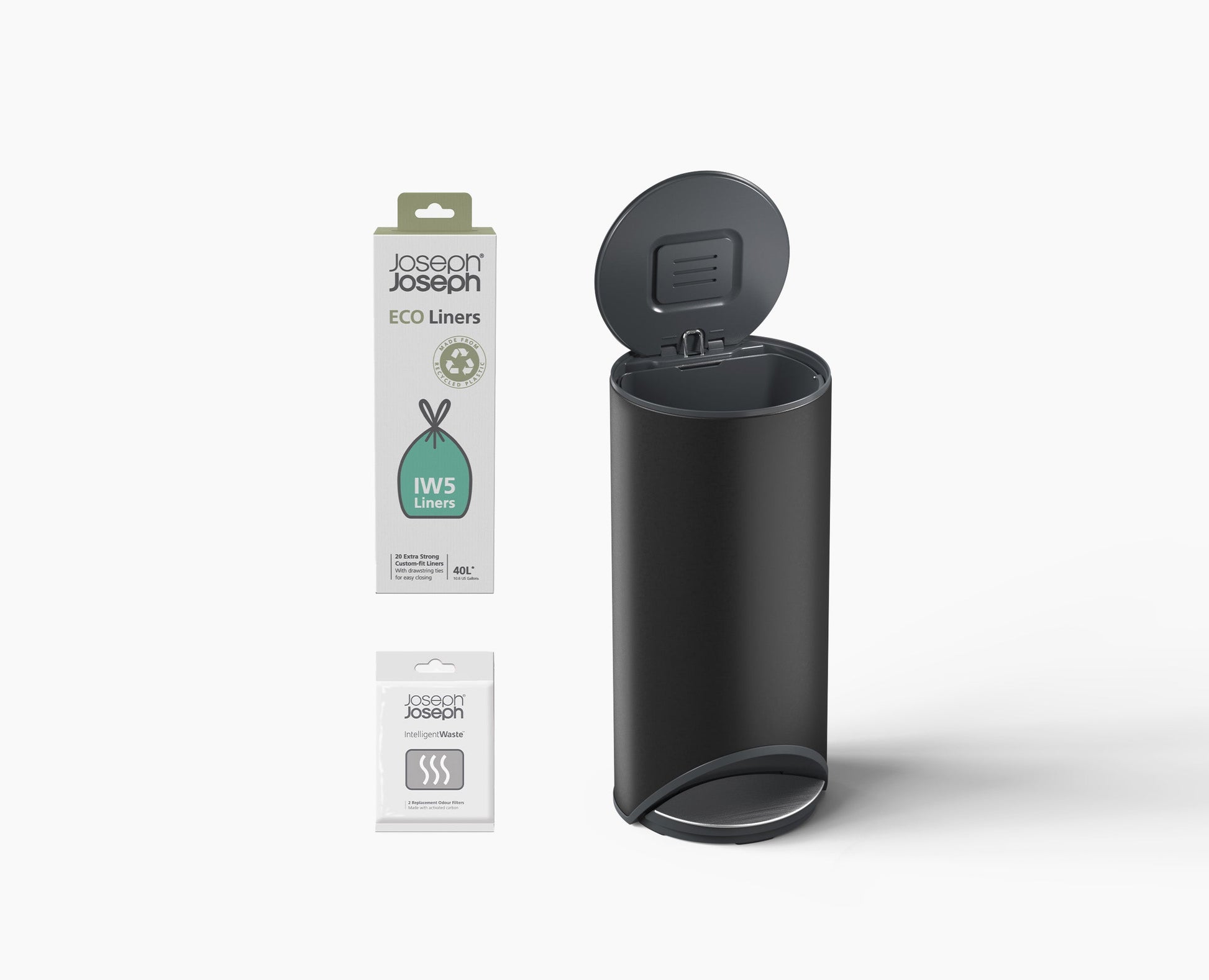 Arc™ 30L Easy-push Matt Black Pedal Trash Can Starter Set