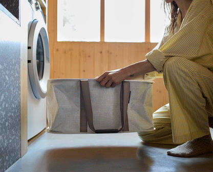 [half-width] Hold-All™ Ecru Collapsible 35L Laundry Basket