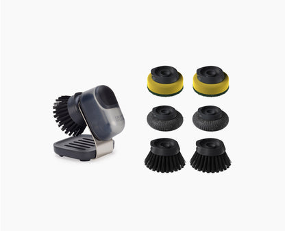 SinkTech™ Compact Soap Dispensing Dish Brush with Steel Stand & Extra Heads