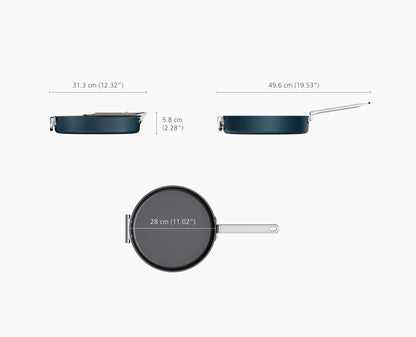 [half-width] Space Folding Handle Non-Stick 28cm Blue Shallow Frying Pan