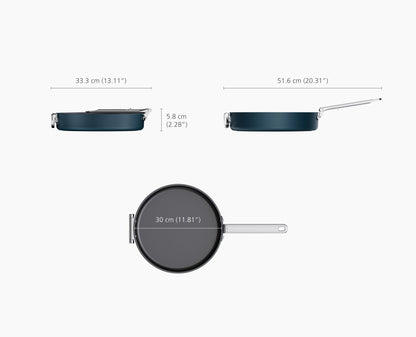 [half-width] Space Folding Handle Non-Stick 30cm Blue Shallow Frying Pan